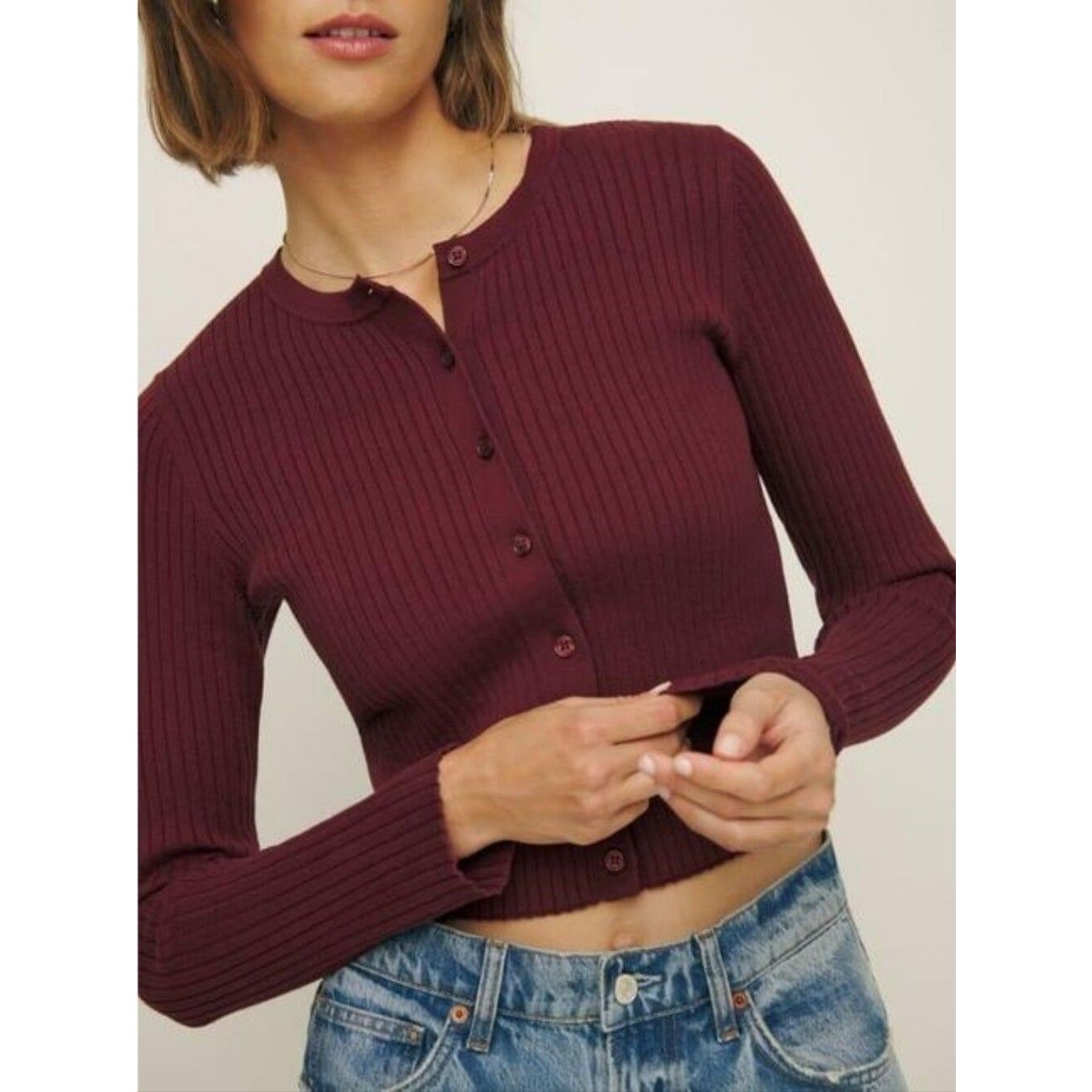 Reformation Joanne Cotton Cardigan Chianti Small